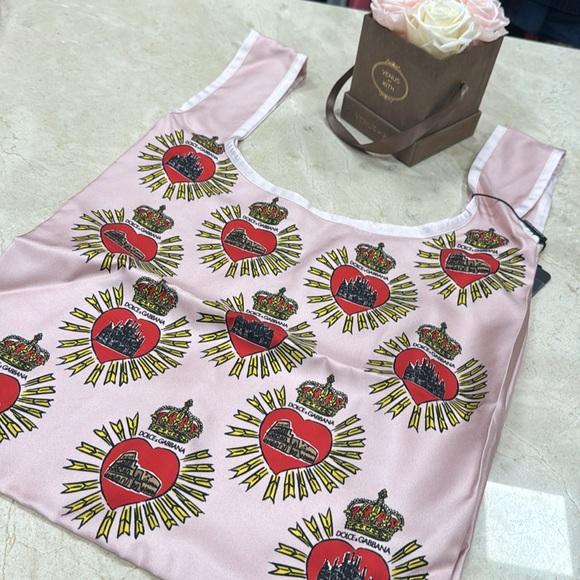 DOLCE & GABBANA SILK GRAPHIC LOGO PRINT TOTE BAG FULLY LINED DOUBLE TOP HANDLES - Picture 5 of 12